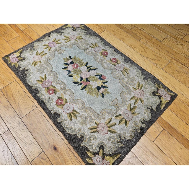 1900 - 1909 Vintage American Hand Hooked Rug, Wool & Cotton, Floral Pattern, Folk Art, 4x6 For Sale - Image 5 of 15