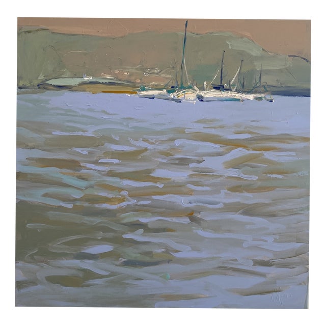 Liliya Nikolova, Seascape and Boats, 2000s, Acrylic on Canvas For Sale