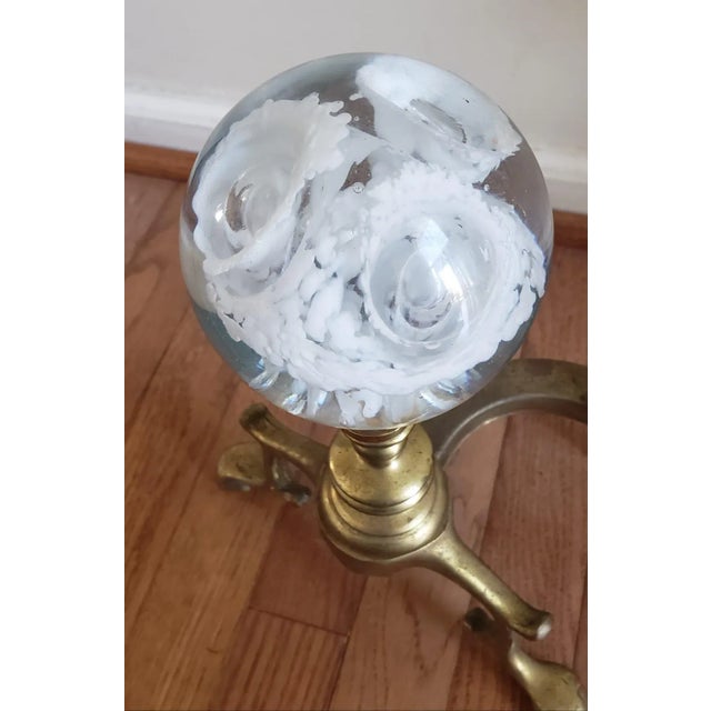 1930s Pair of Regency Brass & Murano Glass Ball Andirons For Sale - Image 5 of 8