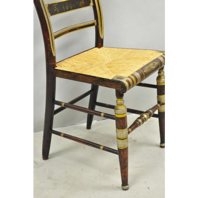 Red Antique Colonial Red Hand Painted Harvest Hitchcock Rush Seat Side Chair For Sale - Image 8 of 18