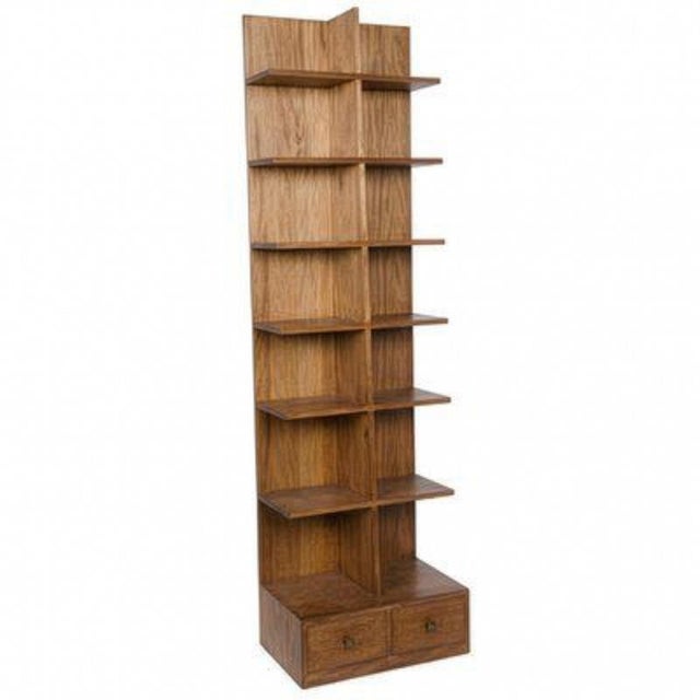 Traditional Open Shelving Unit Walnut Hardwood Construction Dark Walnut Finish 14 Cubbies 2 Sliding Lower Drawers The...