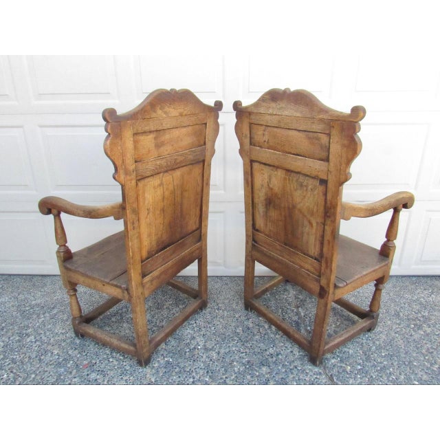 Antique Pair of English Jacobean Style Oak Armchairs For Sale - Image 13 of 18