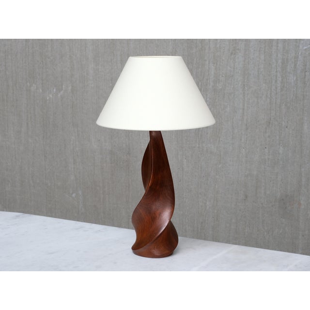 Mid-Century Modern Sculptural Table Lamps in Mahogany by Claude Chauvy, France, 1950s, Set of 2 For Sale - Image 3 of 17