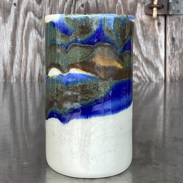 Vintage Boho Signed Studio Pottery Vase For Sale - Image 4 of 7