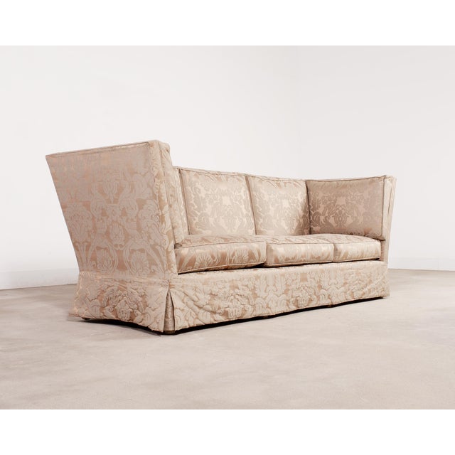 Champagne Donghia Shelter-Arm Sofa Fortuny Style Damask Champagne Fabric For Sale - Image 8 of 18