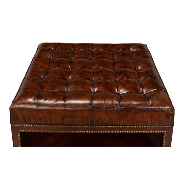 Tufted Leather Ottoman For Sale - Image 10 of 11