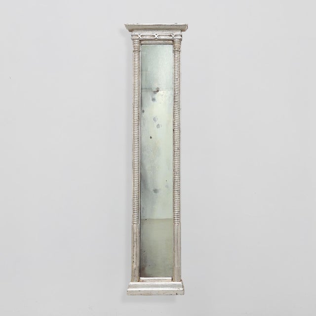 Neoclassical Silver Leaf Pier Mirror with Ringed Columns and Cornice, Italy, 1850s For Sale - Image 12 of 12