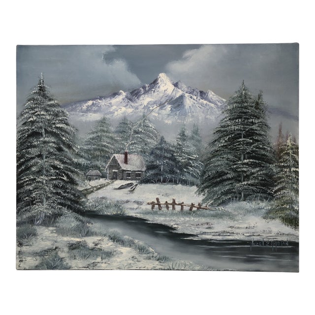 Winter Mountain Cabin Acrylic Painting Chairish
