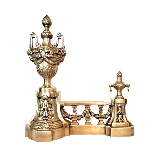 Vintage Castillan Louis XVI French Style Cast Brass Fireplace Andirons Chenets ~ a Pair For Sale - Image 4 of 7