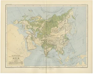 Geological Map of Asia by A.K. Johnston Mountains and Valleys, 1852