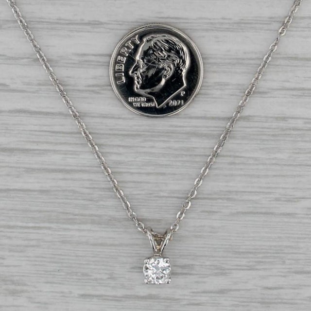 0.42ct Round Diamond Solitaire Pendant Necklace 14k White Gold 15.5" Cable Chain For Sale - Image 4 of 5