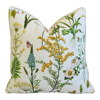 Farmhouse Cottage Cotton & Linen Wildflower Feather/Down Pillow 22" Square For Sale