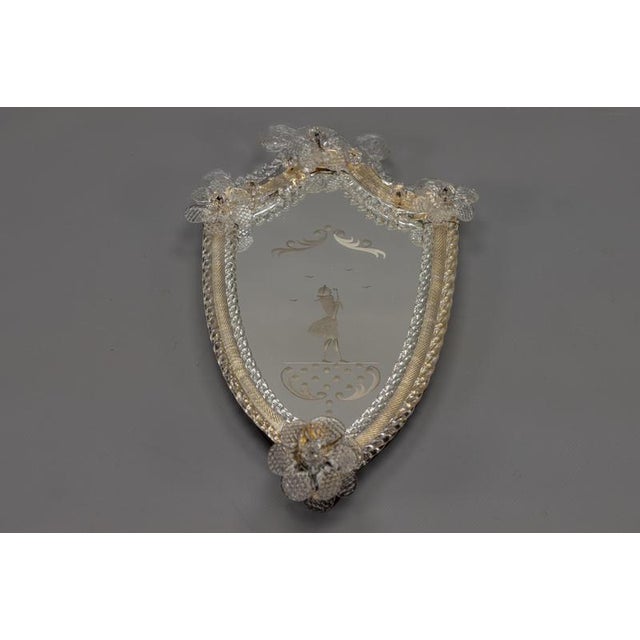 1930s Italian Venetian Wall Mirror with Glass Frame and Candleholder, 1930s For Sale - Image 5 of 18