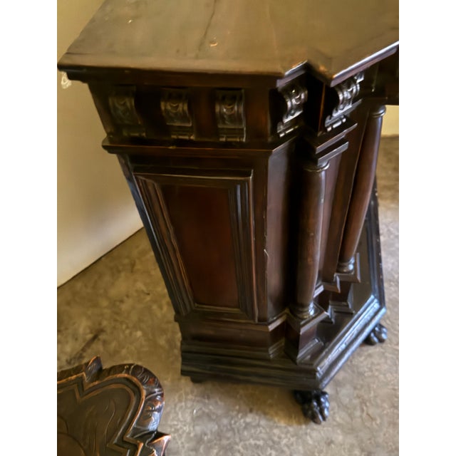 Italian Antique Walnut Credenza Excellent Overall C. 1825 Renaissance Style, Lion Coat of Arms One Concealed Drawer. Red Cloth Interior. For Sale - Image 9 of 12