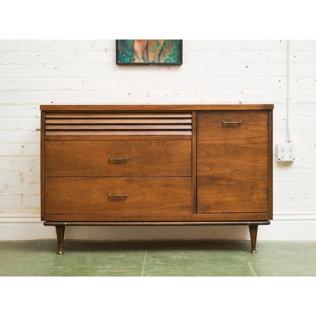 Brass Merton Gershun Style Bassett Mid Century Walnut and Brass Louvered Credenza For Sale - Image 8 of 12