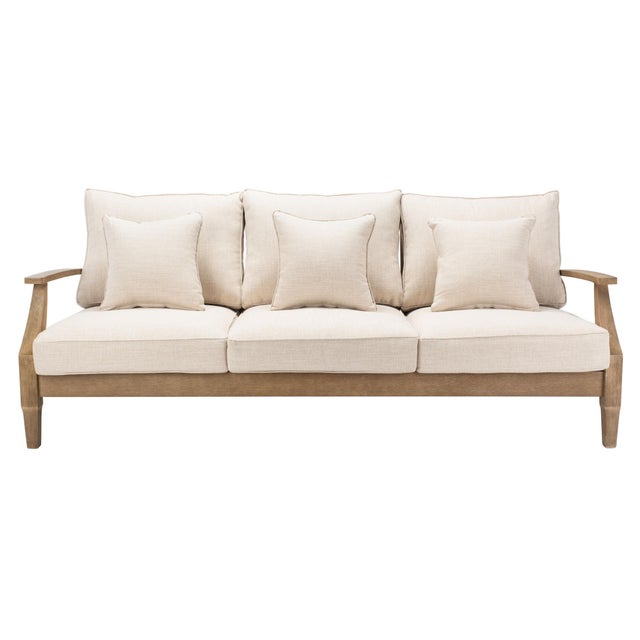 Martinique Wood Patio Sofa, Natural/Beige For Sale - Image 10 of 10