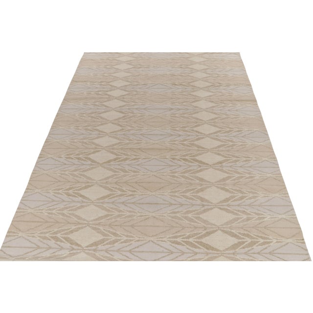 Contemporary Rug & Kilim’s Scandinavian Style Kilim in Taupe, Blue and Off-White Patterns For Sale - Image 3 of 8