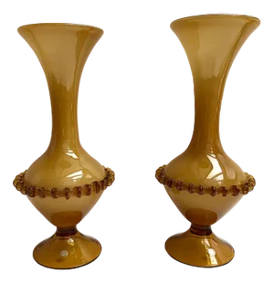 Vintage Vases in Yellow Ochre Murano Glass, Italy, Set of 2