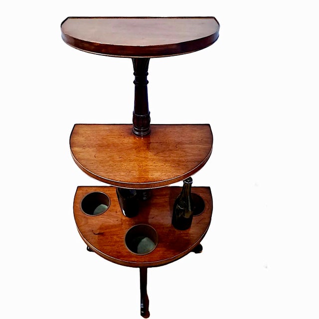 19th-C. Georgian Three-Tier Demilune Mahogany Wine Butler or Plant Stand For Sale - Image 4 of 5