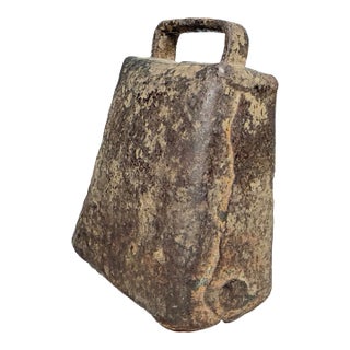 Early Antique Handmade 18th Century Wrought Iron Riveted Calf Cow Neck Bell For Sale