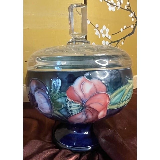 An exceptional vintage mid-century Art Pottery footed pedestal bowl by the legendary Moorcroft Pottery of England. This...