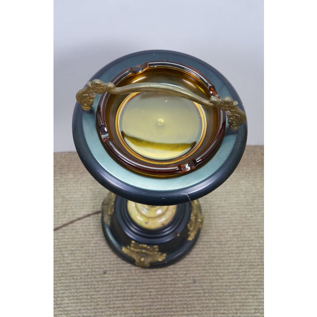 Vintage Art Deco Illuminated Smoking Stand Amber Glass Floor Ashtray Smoke Stand For Sale - Image 6 of 18