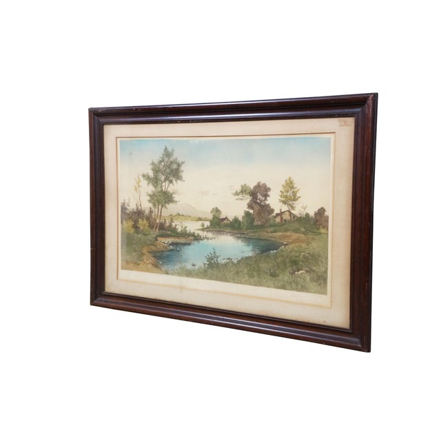 Late 19th century hand colored etching titled "In the Cove" by George William Bohde (American, 1870-1939). Bright country...