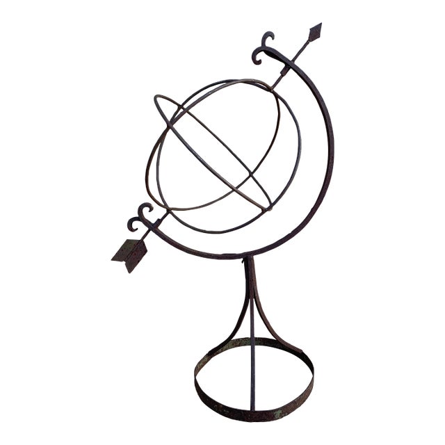 Antique French Country Wrought Iron Garden Armillary Sundial For Sale