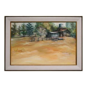 Mid Century "Lazy Day in the Country" - Pastoral Farm Landscape Barn by Shirley Gilman