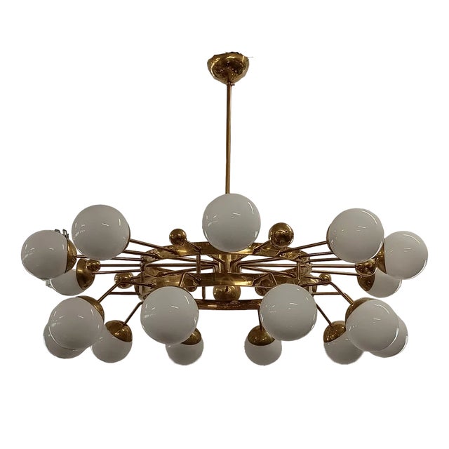 Murano Art Glass and Brass Midcentury Chandelier For Sale