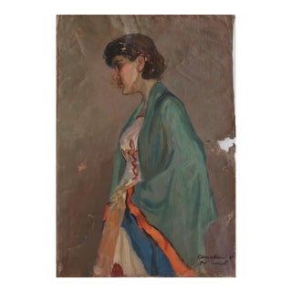 Vintage Oil Painting: Ukrainian Woman Portrait, Sokolovsky 1960s 88-60 For Sale
