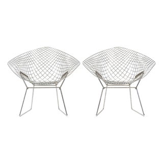 Mid Century Silver Diamond Wire Lounge Chairs by Harry Bertoia for Knoll For Sale