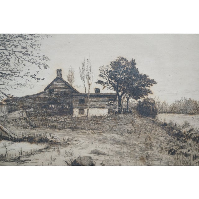 Printmaking Materials Antique James Calahan Farmhouse Cottage Panoramic Landscape Etching 25" For Sale - Image 7 of 10