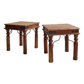 The Vintage Iron and Wood Side Tables For Sale