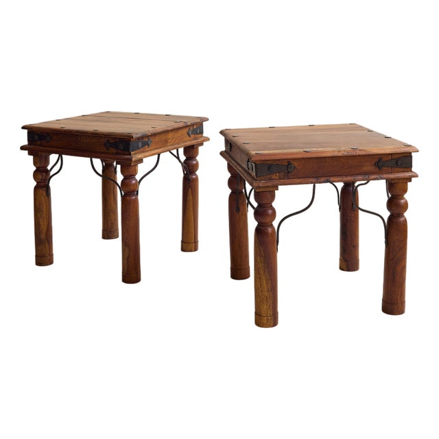 The Vintage Iron and Wood Side Tables For Sale