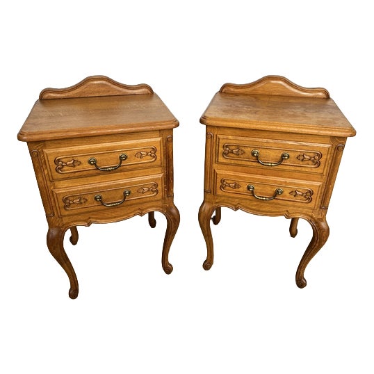 Vintage French Bedside Tables in Oak, Set of 2 For Sale