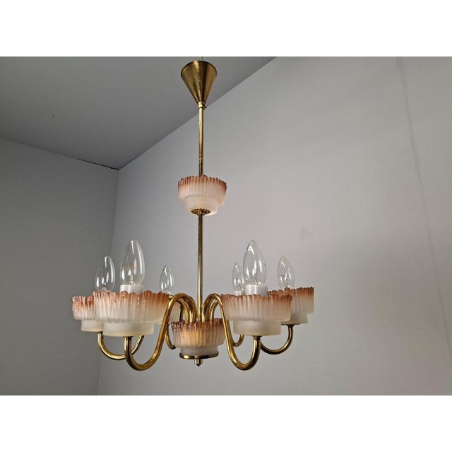 Original mid-century chandelier produced in Czechoslovakia circa 1960 using high-quality glass from the renowned Železný...