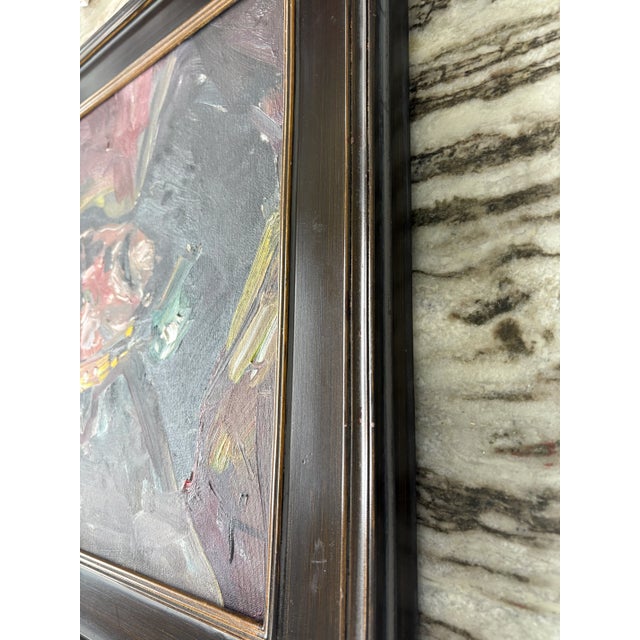 Wood 2018 Abstract Oil Portrait “The Helmet” by Jose Trujillo in Dark Wood Frame For Sale - Image 7 of 14