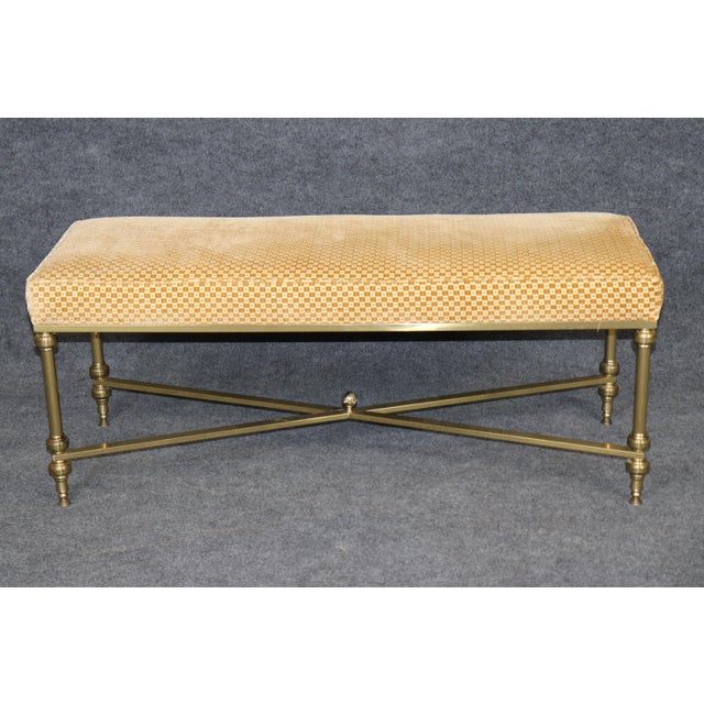 Maison Jansen 1970's Maison Jansen Style Brass Upholstered Directoire Bench For Sale - Image 4 of 8