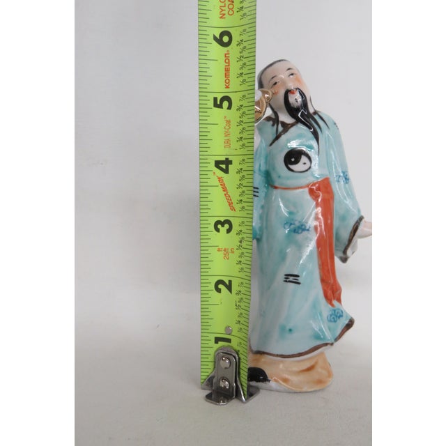 Fu Xing Chinese Ceramic Figurine Hand Painted Blue Robes With Golden Gourd 5024b For Sale - Image 10 of 11