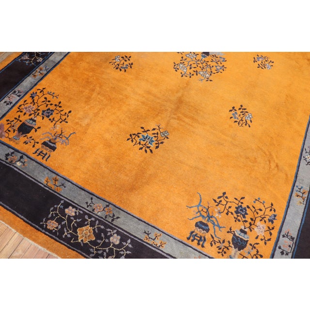 Textile 20th Century Zabihi Collection Pumpkin Color Chinese Room Size Rug - 9' x 11'6" For Sale - Image 7 of 10