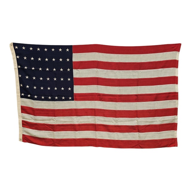Vintage 48 Star American Flag Cotton Sewn Wwii Wwi & Korea Americana Banner 46 X 74 For Sale