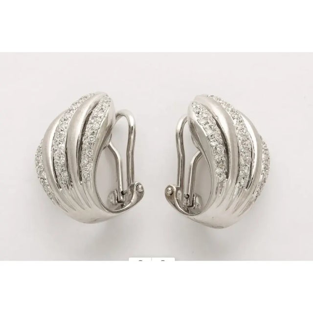 Mid-Century Modern 18 Kt White Gold and Diamond Omega Back Earrings Italian -2pcs For Sale - Image 3 of 8