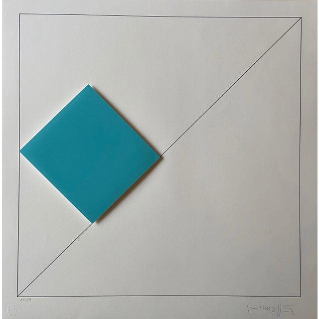 Gottfried Honegger, Composition 1 3D Square (Light Blue), 2015, Silkscreen For Sale