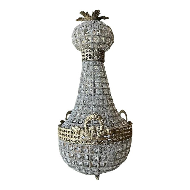 1970s Crystal and Gold Hollywood Regency Bow and Garland Chandelier For Sale