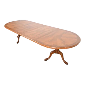 1980s English Georgian Burl Wood Double Pedestal Dining Table by Restall Brown & Clennell