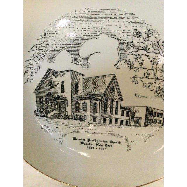 Religious 1950s Vintage Porcelain Church and Gold Edge Hand Painted Decor Plate For Sale - Image 3 of 6