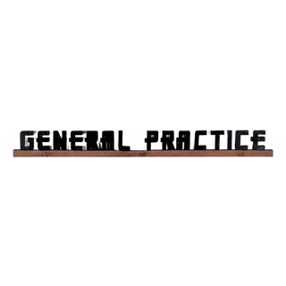 Lovely Vintage "General Practice" Painted Wood Sign in Pink and Black For Sale