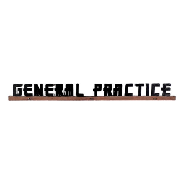 Lovely Vintage "General Practice" Painted Wood Sign in Pink and Black For Sale