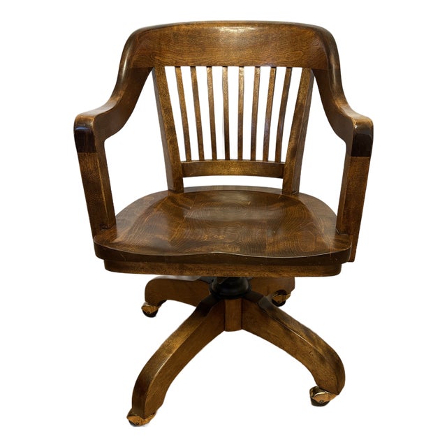 Early 20th Century Vintage Solid Oak Rolling and Swivel/Tilt Bankers Desk Chair For Sale